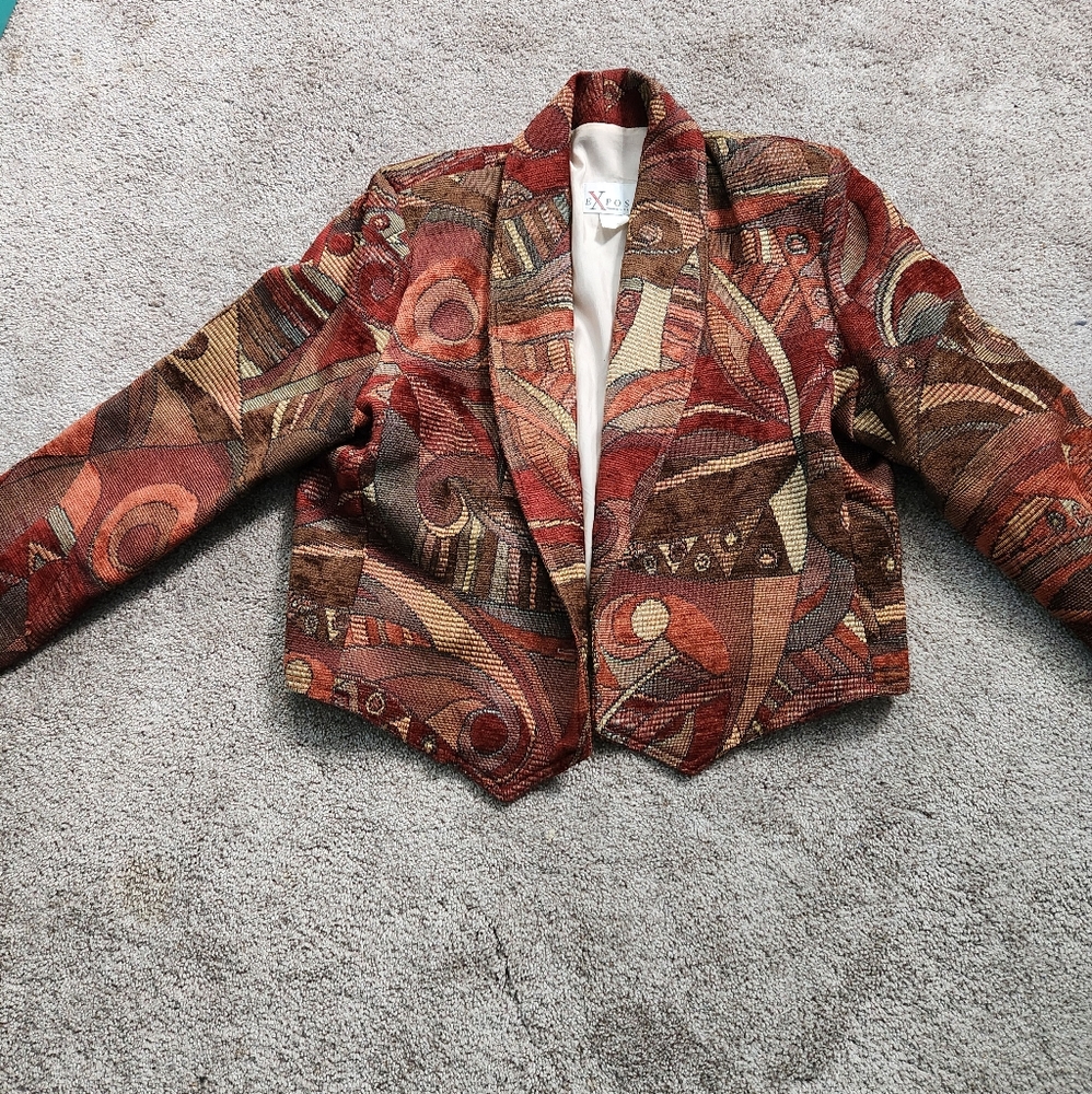 Xspose Burgandy and Brown Abstract Blazer